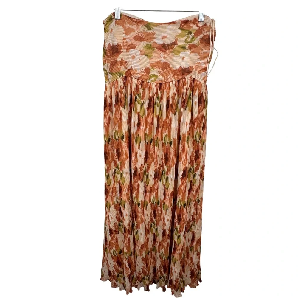 Abercrombie & Fitch Orange Floral Plisse Strapless Keyhole Maxi Dress M Wedding